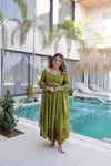 Ka 1237 Mul Chanderi Mirror Lace Work Gown With Pant with Dupatta